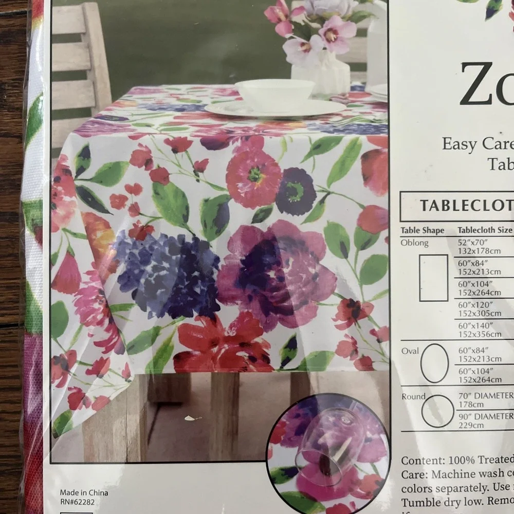 zoey easy care spillproof tablecloth vibrant flowers Indoor Outdoor  52 x 70